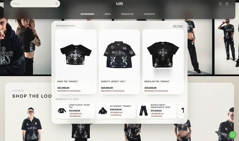 Tienda de LAID BACK con el buscador de recomendados abierto