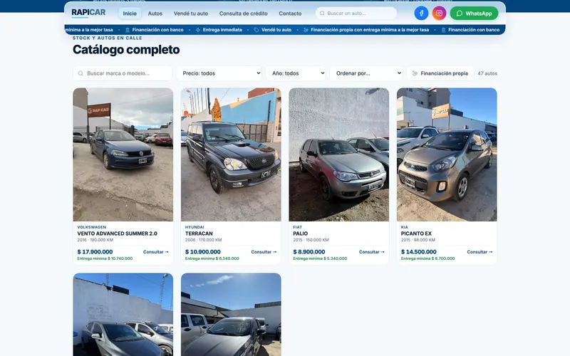Catálogo con filtros del sitio de RapiCar
